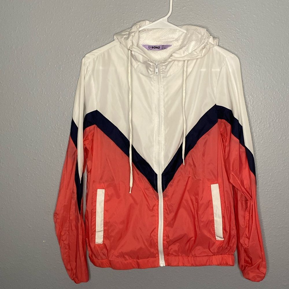 CiSono Pink Navy White Color block Hooded Lightweight Windbreaker Size Large